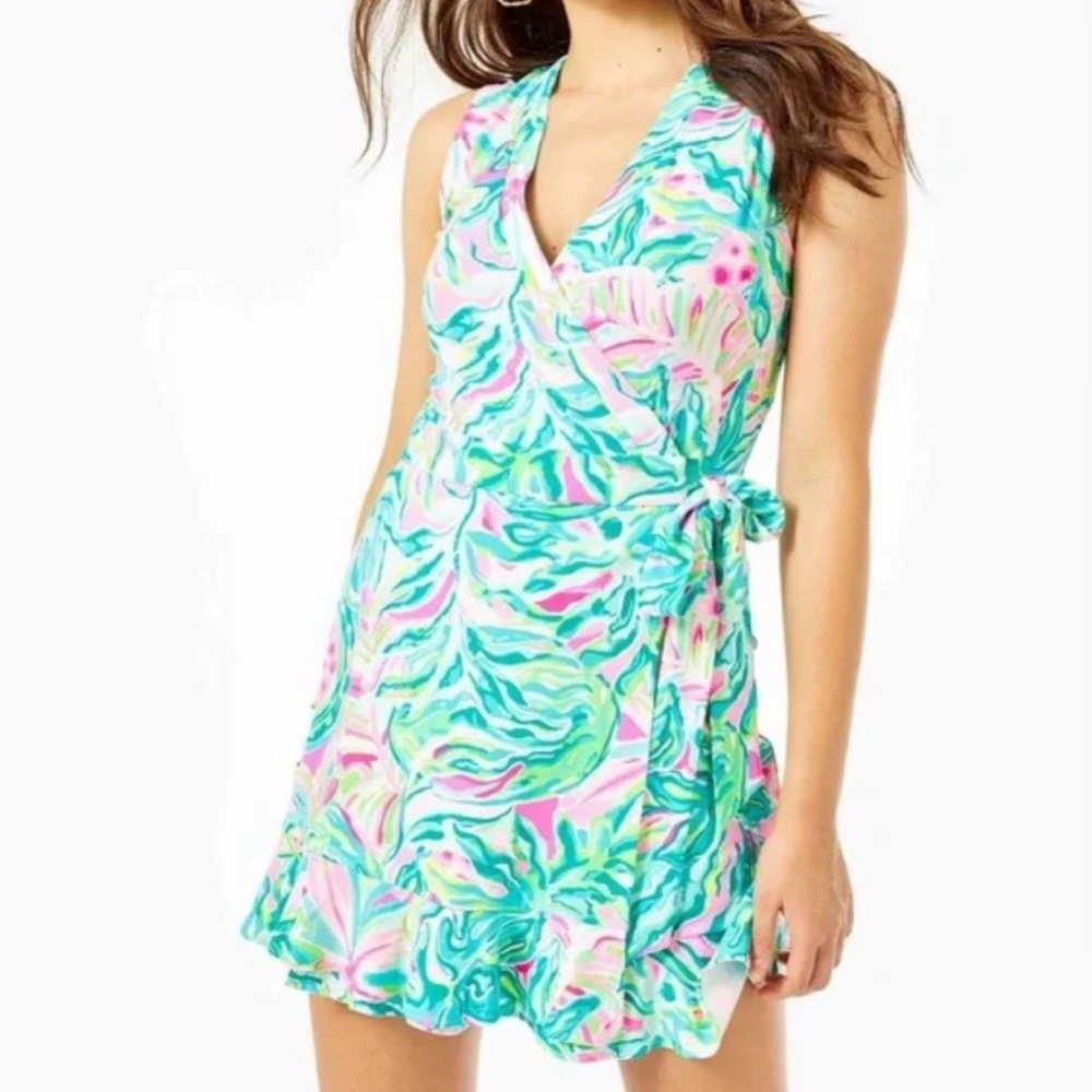 Lilly Pulitzer Rilla Wrap Romper One in A Melon Multicolor Mini Dress
